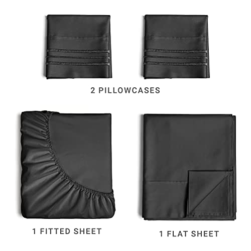  Queen Size Sheet Set - Breathable & Cooling Sheets - Hotel Luxury Bed Sheets - Extra Soft - Deep Pockets - Easy Fit - 4 Piece Set - Wrinkle Free - Comfy - Black Bed Sheets - Queens Sheets – 4 PC