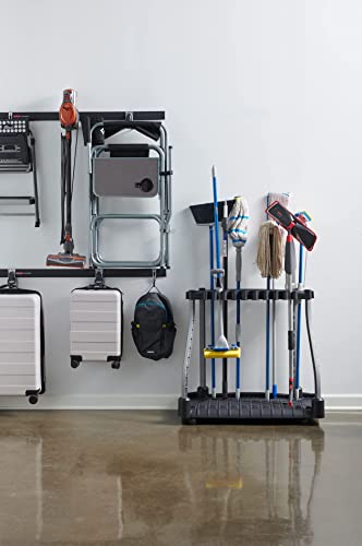 Rubbermaid Garage Tool Tower Rack, Easy to Assemble, Wheeled, Organizes up to 40 Long-Handled Tools/Rakes/ Brooms/Shovles in Home/House/Outdoor/Shed, Black