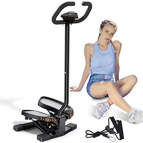 Sportsroyals Stair Stepper with Handlebar for Exercises-Twist Stepper with Resistance Bands and 330lbs Weight Capacity