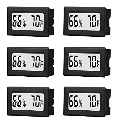 6 Pack Mini Small Digital Hygrometer Thermometer Indoor Temperature and Humidity Meter Gauge with Temp Humidity Sensor Monitor Fahrenheit (℉) for Jars,Home,Room