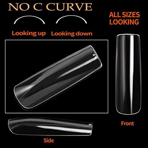 UNA GELLA Full Cover Nail Tips Square Gel Nails Tips 120 PCS No C Curve Nail Tips XXL Extra Long Nail Tips Full Cover Square Straight Tips No C Curved Fake Nails Tapered Square Nails For Acrylic Nails For Salon Home DIY with Box