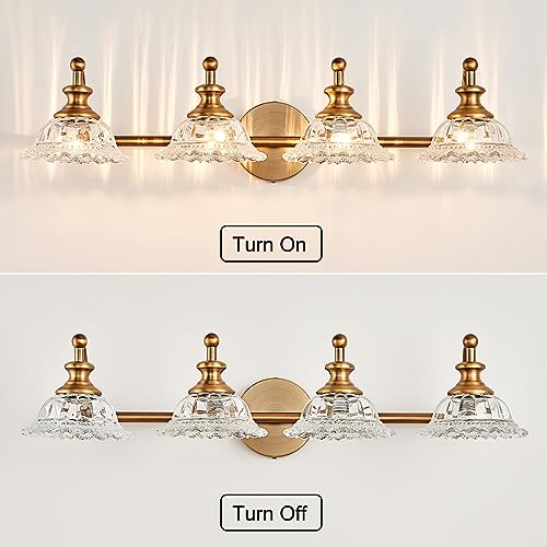 XIEDUN Bathroom Light Fixtures 4 Lights Bathroom Vanity Lighting Fixtures Matte Brass Vintage Vanity Light Fixture Vanity Lights for Bathroom