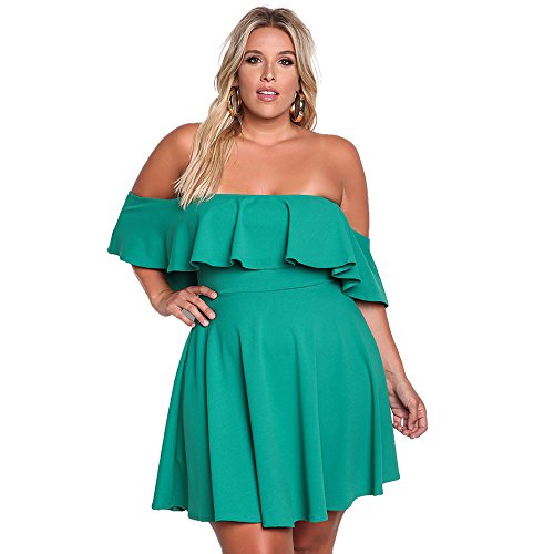 ROSIANNA Women's Off Shoulder Strapless Ruffle Mini Plus Size Swing Dresses (Green, XXL)