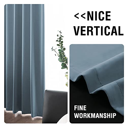 H.VERSAILTEX 100% Blackout Curtain Panels 84 Inches Long Thermal Insulated Blackout Lined Curtains for Bedroom Two Layers Full Light Blocking Drapes for Living Room, 2 Panels, Stone Blue