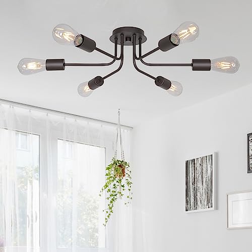 TULUCE 6 Light Sputnik Chandelier Oil Rubbed Bronze Ceiling Light Semi Flush Mount Light Ceiling for Kitchen Dining Room Living Room Foyer