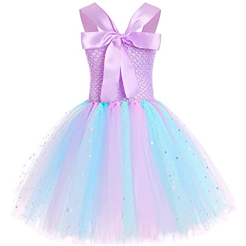 SKCAIHT Mermaid Costume Dress for Girls Mermaid Light Up Dress for Girls Mermaid Birthday Party Gifts Decorations Halloween Costumes (5-6 Years)