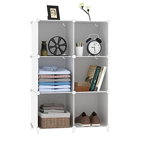 AWTATOS Cube Storage Organizer, Shelves Bookshelf, 6 Cube Closet Organizers and Storage, DIY Stackable Plastic Clothes Organizer Shelving for Bedroom, Home Office, White