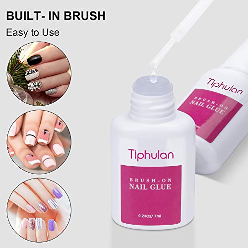 42ml Super Strong Nail Glue for Press On Nails, Acrylic Nails, Nail Tips - TIPHULAN Professional Brush On Nail Glue Easy Application, Durable & Long-Lasting Fake Nail Glue, 0.23 oz for Each Glue(6PCS)