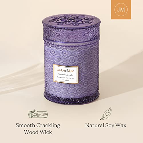 LA JOLIE MUSE Lavender Candle, Large Natural Soy Candle, 90 Hours Burning Time, Wood Wicked Candle, Aromatherapy Candle Gifts for Women, Luxury Candles for Home, Birthday Gift for Women