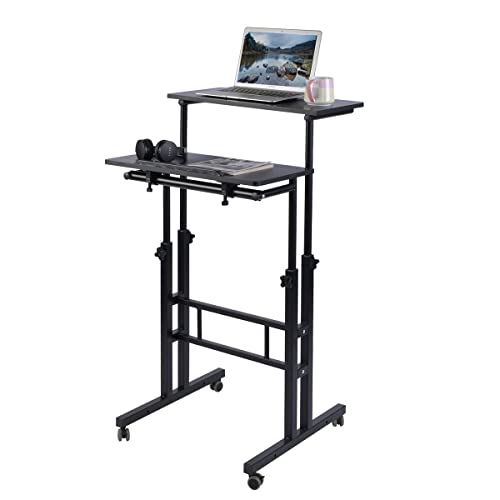 AIZ Adjustable Desk with Rolling Wheels, Portable Laptop Table for Standing or Sitting, Home Office Computer Workstation for Adults or Children,Black