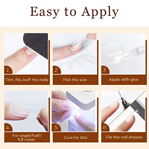 Modelones Coffin Nail Tips - 500Pcs Pre-shaped Half Matte Full Cover False Nails Gel Nail Tips No Filed Stronger Adhesion Acrylic False Press on Nails for Nail Extension Nail Art DIY Salon, 10 Sizes