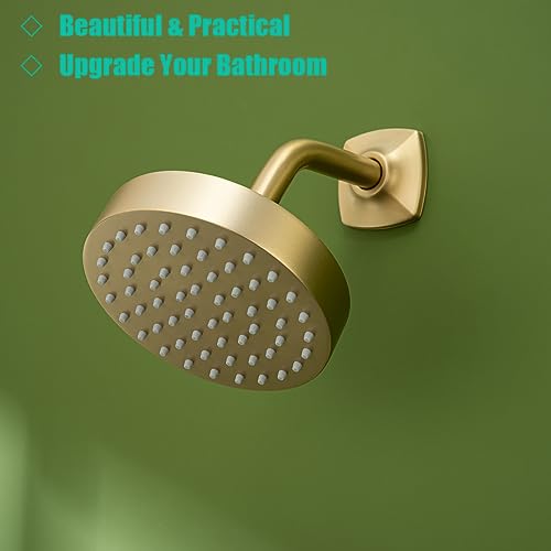 RANDOM 6 Inch Brushed Gold Shower Head High Pressure Magic Rain With 360 Adjustable Swivel Ball Joint with Filter, Solid Stainless Steel Showerhead, Luxury Modern Look.