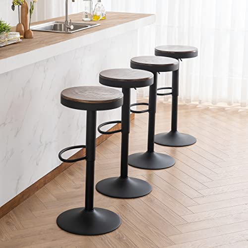 YOUNUOKE Bar Stools Set of 2 Round Adjustable Swivel Counter Height Barstool Backless Wood and Metal Bar Stools with Footrest Modern Bar Chair for Kitchen Counter Island