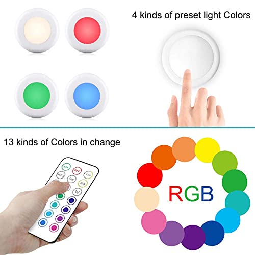 Cadrim Puck Lights, LED Color Changing Puck Lightings and Dimmable Under Cabinet Lights Battery Powered Under Counter Lights with Wireless Remote Controls for Kitchen(1 Pack)