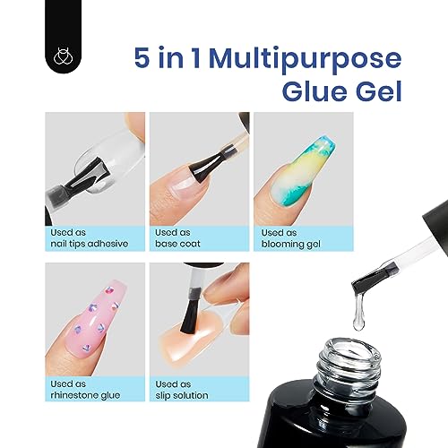 Beetles Gel Nail Kit Easy Nail Extension Set 5 In 1 Nail Glue Gel Base Coat with Pre shaped Medium Almond Soft Gel Nail Tips and Led Nail Lamp Acrylic Nail Clipper for Nail Art Diy Home