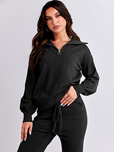 ANRABESS Women's Two Piece Outfits Sweater Sets Knit Pullover Tops and Casual Pants Tracksuit Matching Sets Loungewear 2023 Fall Fashion Clothes Sweat Suit Ci779-hei-L