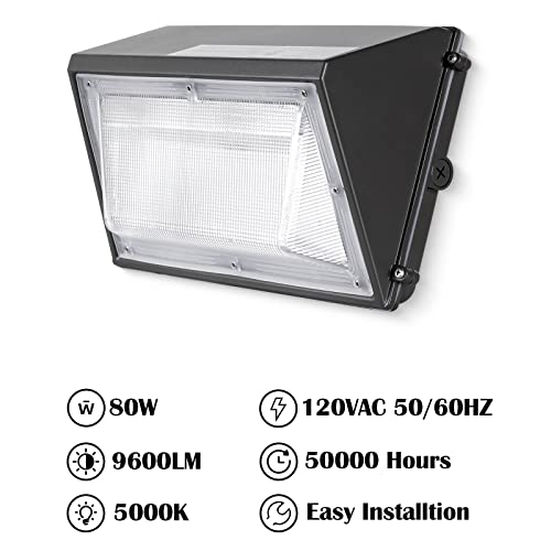 ZJOJO 4 Pack 80W LED Wall Pack Light with Photocell,Dusk to Dawn Outdoor Lighting Fixture,IP65 Waterproof,300-400W HPS/MH Replacement,9600lm 5000K Commercial Security Lights,5-Year Warranty