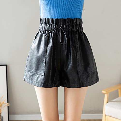 SCHHJZPJ High Waisted Wide Leg Black Faux Leather Shorts for Women (Black, XL)…