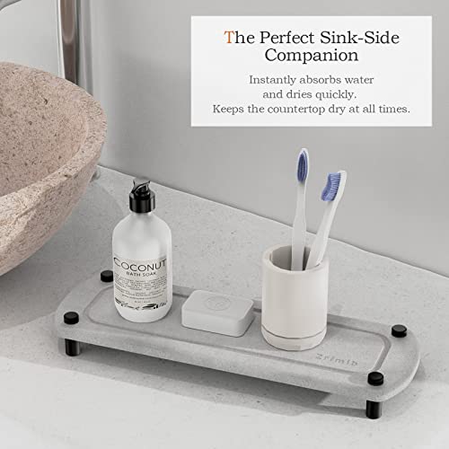 Zrfmib Sink Caddy, Instant Dry Sink Organizer, Natural Diatomite Stone Sink Tray for Soap Holder Dispenser, Sponge Brush and Toothbrush Cup, Modern Home Design, Suitable for Bathroom and Kitchen, Grey