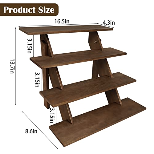 ZYP 4-Tier Wooden Retail Display Riser Wooden Display Stand Cupcake Stands Tool Free Rustic Risers Table Display Stand for Vendors Home Wedding Party,Brown