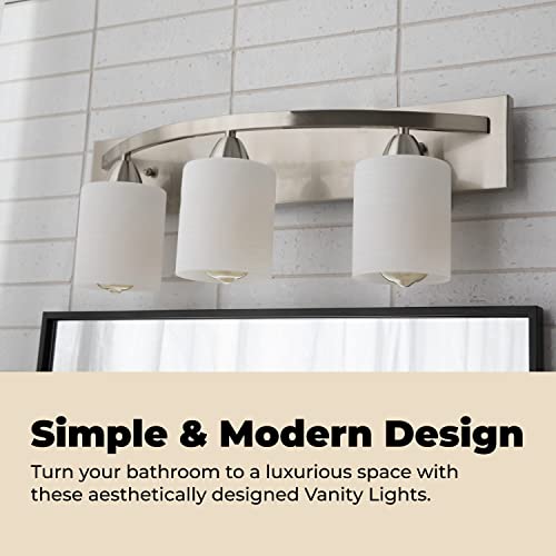 Dorence | Bathroom Vanity Light Bar | Interior Bathroom Lighting Fixtures with Modern Glass Shade | Bathroom Lights Over Mirror | (Brushed Nickel, 3 Lights, E26 100W LED, Bulbs not Included)