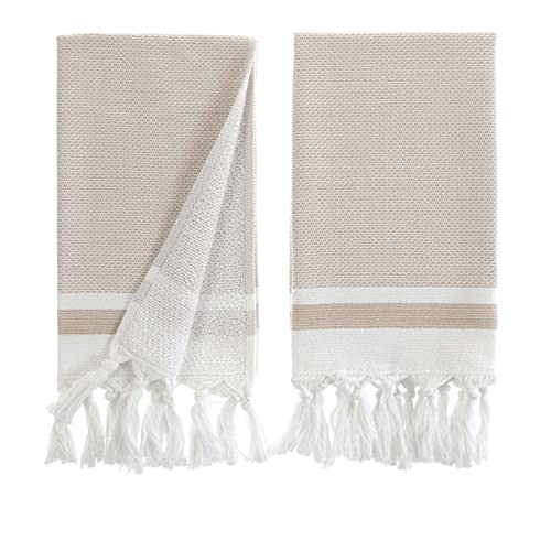 sea me at home Turkish Hand Towels for Bathroom, Kitchen Towels Decorative Set of 2, Luxury Turkish Cotton Dish Tea Towels 14 x 30 Inches for Bohemian, Rustic, and Farmhouse Decor (Beige)