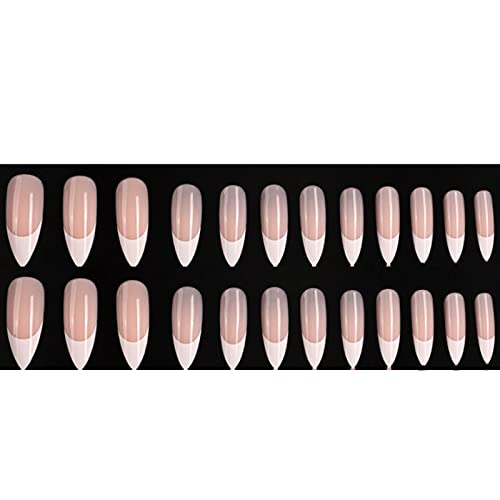 Hkanlre French Stiletto Fake Nails Acrylic Press on Nails Long Nude False Nails Full Cover Nails for Women and Girls 24PCS