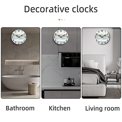 CHYLIN Wall Clock 12 Inch Bathroom Clock, Rustic Wall Clocks Battery Operated, Silent Non Ticking Wooden Coastal Beach Clock for Kitchen, Living Room, Bedroom (White)