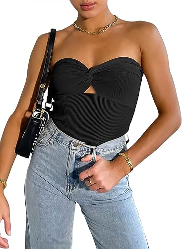 ANRABESS Womens Summer Outfits Vacation Preppy Clothes Crop Tops Cute Clothes 2023 Tube Backless Going Out Bandeau Knit Y2K Sexy Strapless Sleeveless Tank Corset Tops Teen Girls B1100heise-M