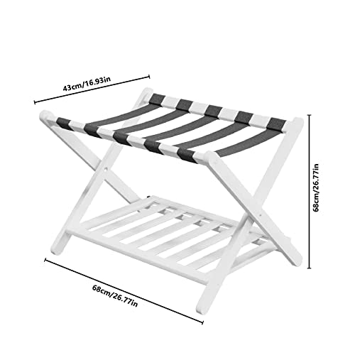 Semiocthome Fully Assemble White Luggage Rack, Folding Suitcase Stand with Storage Shelf, Suitcase Rack fit Most Luggage, Bamboo Wood Luggage Holder for Guest Room Bedroom Home and Hotel
