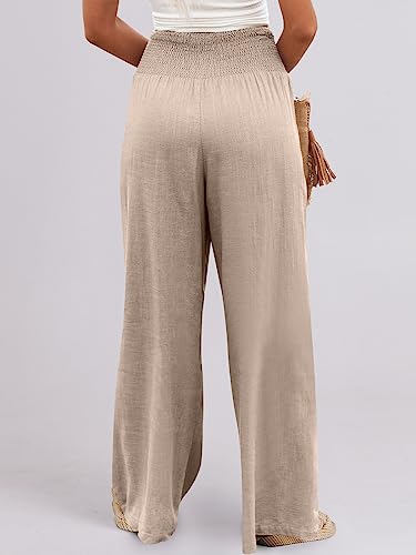 Prinbara High Waisted Wide Leg Pants for Women Summer Beach Boho Cotton Linen Palazzo Pants Casual Flowy Trousers with Pockets Almond 1PA091-mixing-XL