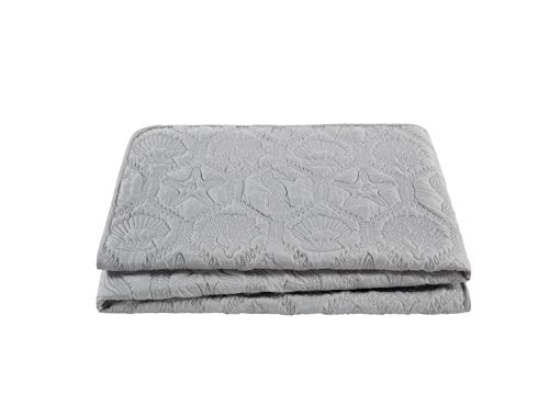VCNY Home King Quilt Set : Charming Beach Bedding Design, Lighweight Luxurious Microfiber in Grey ; 3 pc Set Includes Reversible Quilt, 2 Pillow Shams