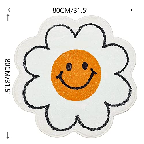 FOMAILE Bathroom Rugs Cute Bath Mat Sunflower Mat Happy Face Rug Strong Water Absorption Bath Rug Super Absorbent and Fluffy Mat Machine Washable Bahtub Mats for Shower, Tub, Bedroom 31.5IN