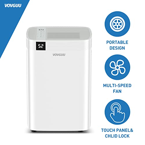 VOVGUU Home Dehumidifier 50pint up to 4500 Sq.Ft For Basements, Large & Medium Sized Rooms, and Bathrooms with Intelligent Touch Control, 24 Hr Timer, and 0.66 Gallon Water Tank