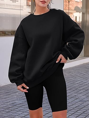 AUTOMET Hoodies for Women Black Oversized Sweatshirts Crew Neck Pullover Casual Workout Soft Fall Fashion Outfits Winter Clothes 2023