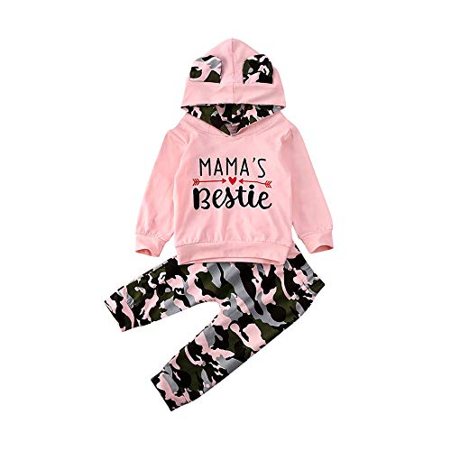 FYBITBO Toddler Baby Girl Fall Winter Clothes Mamas Bestie Hoodie Sweatshirt Tops & Camo Pants Outfits Clothing Sets (Pink Camo, 18-24 Months)