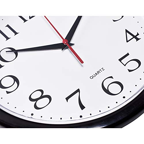 Bernhard Products Black Wall Clock Silent Non Ticking 10 Inch Quality Quartz Battery Operated Round Easy to Read Home/Office/Kitchen/Classroom/School Clock Sweep Movement
