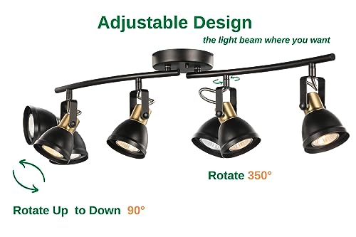 CRAFTRONOS 4 Light Track Lighting Kit, Matt Black Brass Finish 4 Way Adjustable with Moden Flush Mount Ceiling Spotlight for Kitchen,Dining,Living Room,Home Improvement