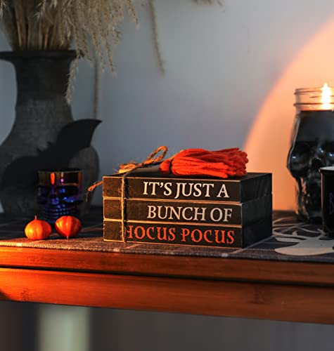 Halloween Wood Book Stack, Hocus Pocus Mini Faux Books Bundle, Halloween Tiered Tray Decor for Home Table Mantle Fireplace Shelf