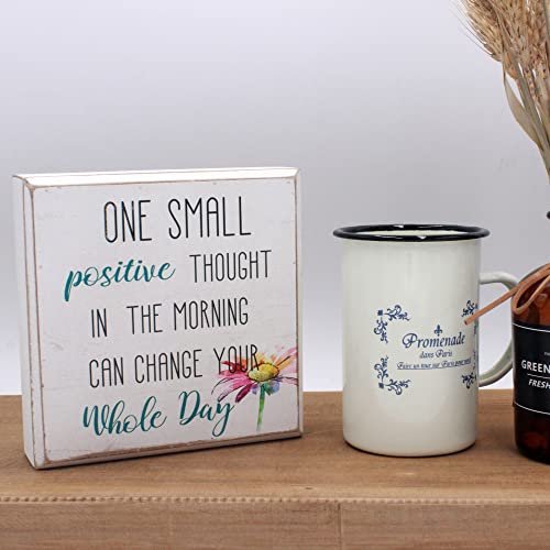 Wartter 6 Inch Decorative Wooden Box Sign - One Small Positive Thought In The Morning Can Change Your Whole Day