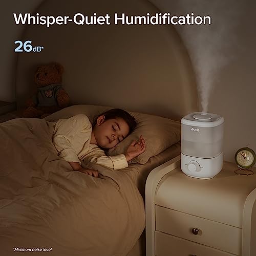 LEVOIT Top Fill Humidifiers for Bedroom, Super Easy to Fill and Clean, 26db Quiet Cool Mist Air Humidifier for Home Baby Nursery & Plants, Auto Shut-off and BPA-Free for Safety, 2.5L, 360° Nozzle