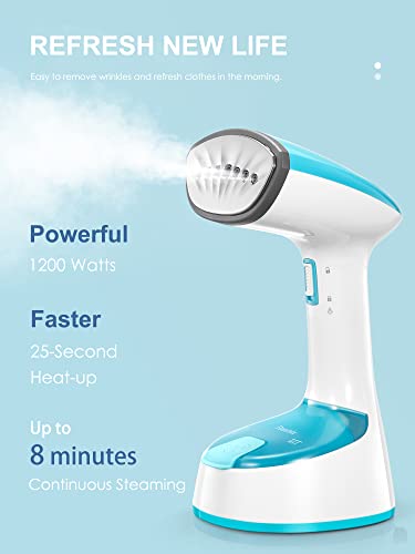 Reemix Steamer for Clothes, Folding Handheld Design Garment Wrinkles Remover, 20g/min Strong Penetrating Steam, 25-Sec Fast Heat-up, for Home, Office and Travel (Aqua Blue)