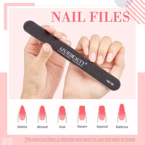 Nail Files and Buffers, AZUREBEAUTY 12Pcs Professional Manicure Tools Kit, 6 Pcs Double Sided 100/180 Grit Nail Files & 6Pcs Rectangular Nail Buffer Block