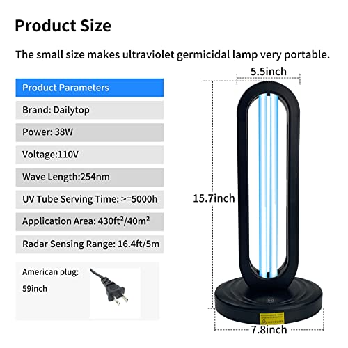 UV Light Sanitizer, Ultraviolet Light Sanitizer for Room，Air Freshener UV Lamp with Remote Control and Radar Monitor Sensor: Sterilize and Disinfect Every Room of Your Home for 15/30/60 Minutes