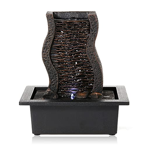 Dyna-Living Water Fountains Indoor Tabletop Water Fountain with LED Lights Feng Shui Waterfall Fountain for Modern Home Decor Office Living Room Decoration Home Gifts for Friends