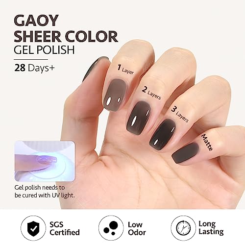 GAOY Jelly Nude Black Gel Nail Polish, 16ml Sheer Neutral Translucent Soak Off Gel Polish, UV Light Cure for Nail Art DIY,1724 Smoked Glass