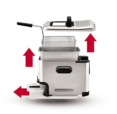 T-Fal Ultimate EZ Clean Stainless Steel Deep Fryer with Basket 3.5 Liter Oil and 2.6 Pound Food Capacity 1700 Watts Easy Clean, Temp Control, Digital Timer, Oil Filtration, Dishwasher Safe Parts