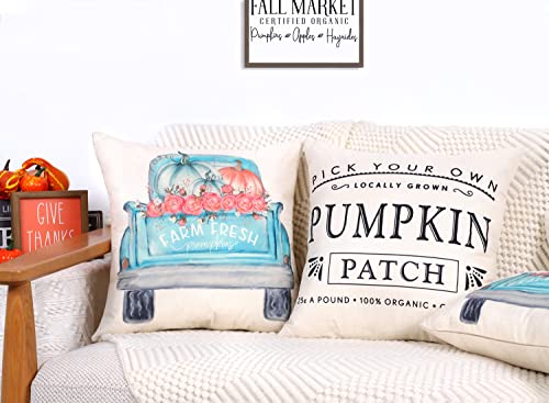 4TH Emotion Fall Decor Pillow Covers 18x18 Set of 4 White Pumpkin Farmhouse Decorations Throw Cushion Case for Fall Thanksgiving Home Decorative Pillows