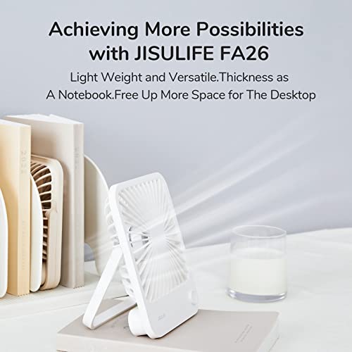 JISULIFE Desk Rechargable Personal Fan, 4500mAh 180°Foldable Portable 4 Speeds Adjustable Long Battery-life for Home Office Travel Outdoor-White