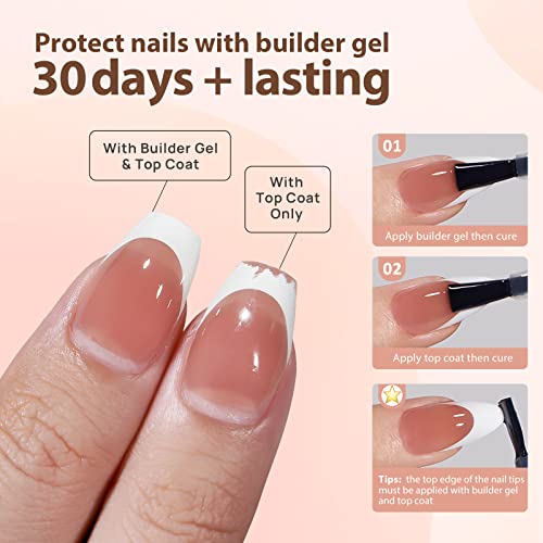 BTArtboxnails French Tip Gel Nail Tips Long Square, 300pcs Brown Soft Gel Nail Tips, Unltra Fit French Tip Press On Nails 15 Sizes, No Need to File 3 in 1 X Coat Tips with Pre-applied Tip Primer & Base Coat Cover, Soak Off French Tip Gel Nails Press On fo